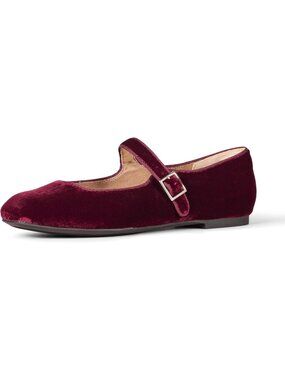 Amazon Essentials Size 5 Mary Jane Flats Velvet Burgundy Soft Square Toe
